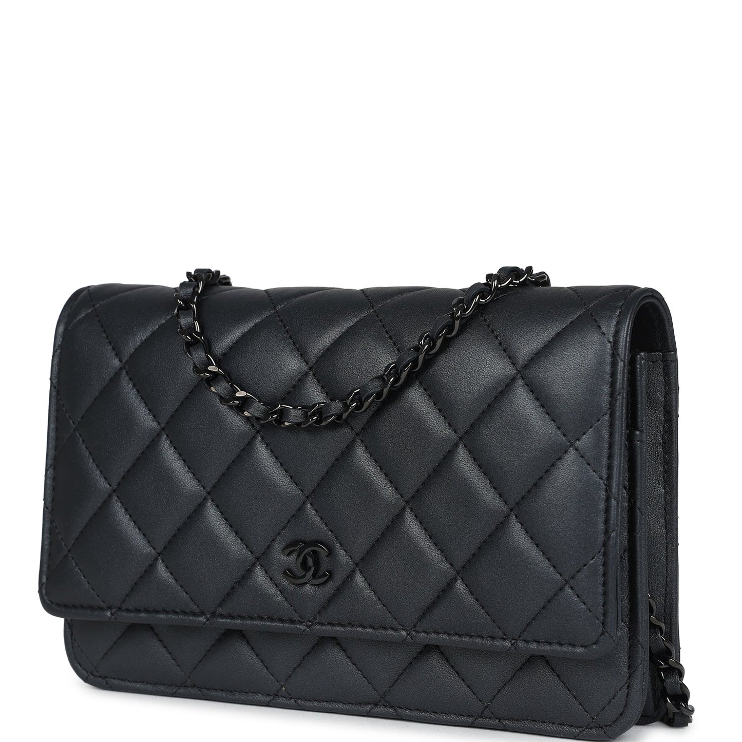 Chanel Classic Wallet On Chain WOC SO Black Iridescent Lambskin Black Hardware