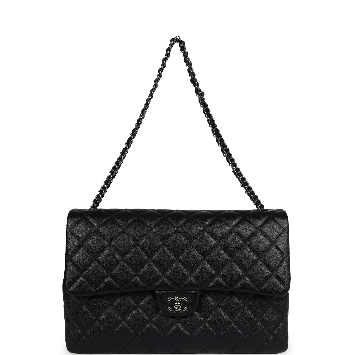 Chanel XXL Classic Single Flap Bag SO Black Shiny Caviar Ruthenium Hardware