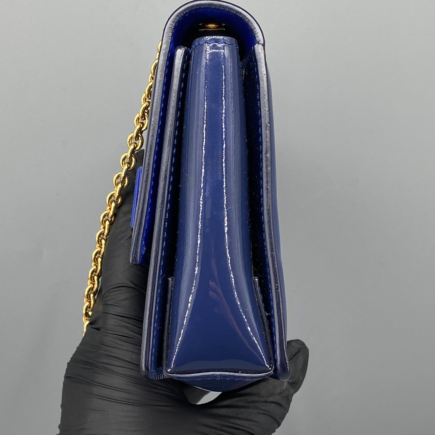 Salvatore Ferragamo Vara Bow Patent Leather Shoulder Bag Royal Blue