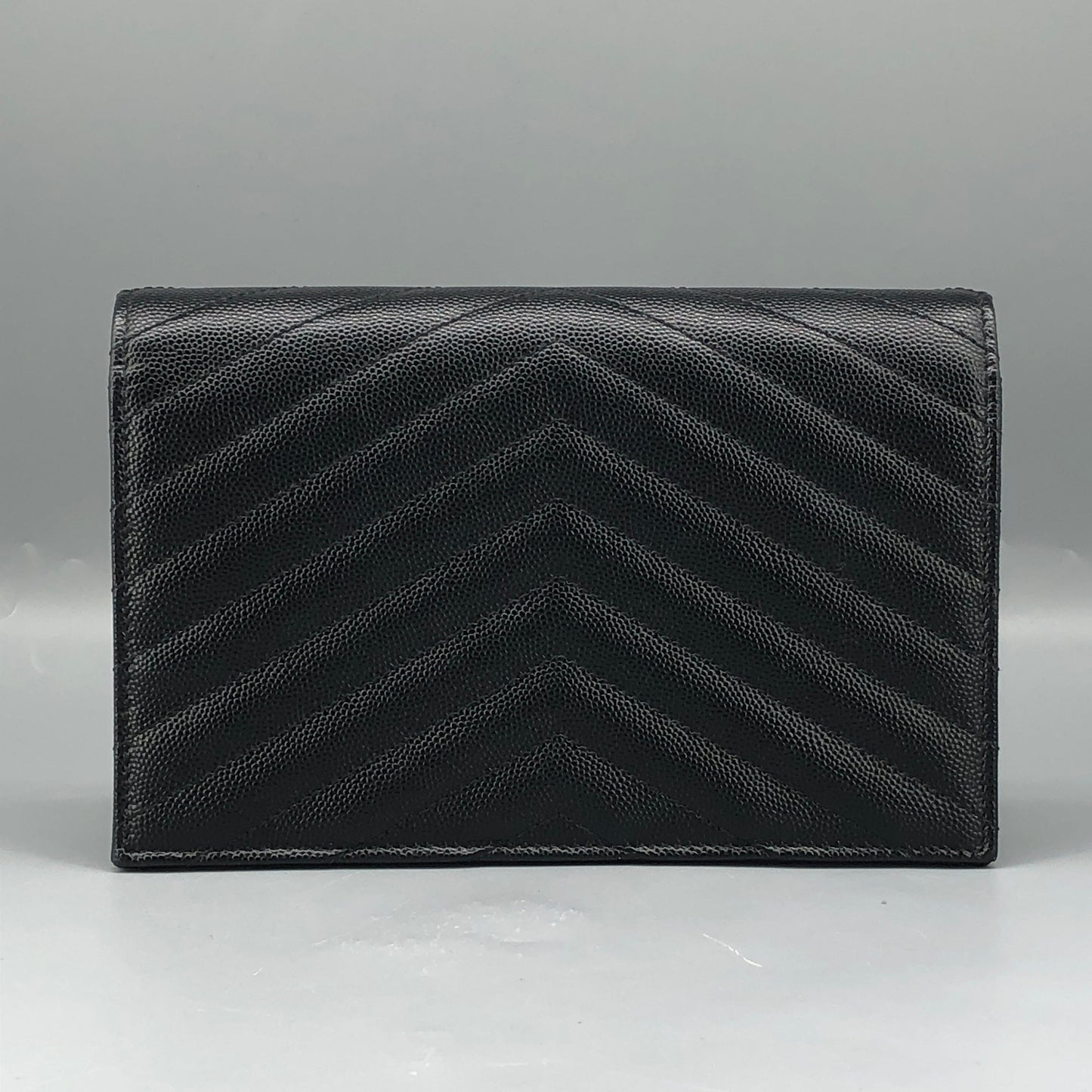 Saint Laurent Envelope Chevron Grain Leather Chain Shoulder Bag Black
