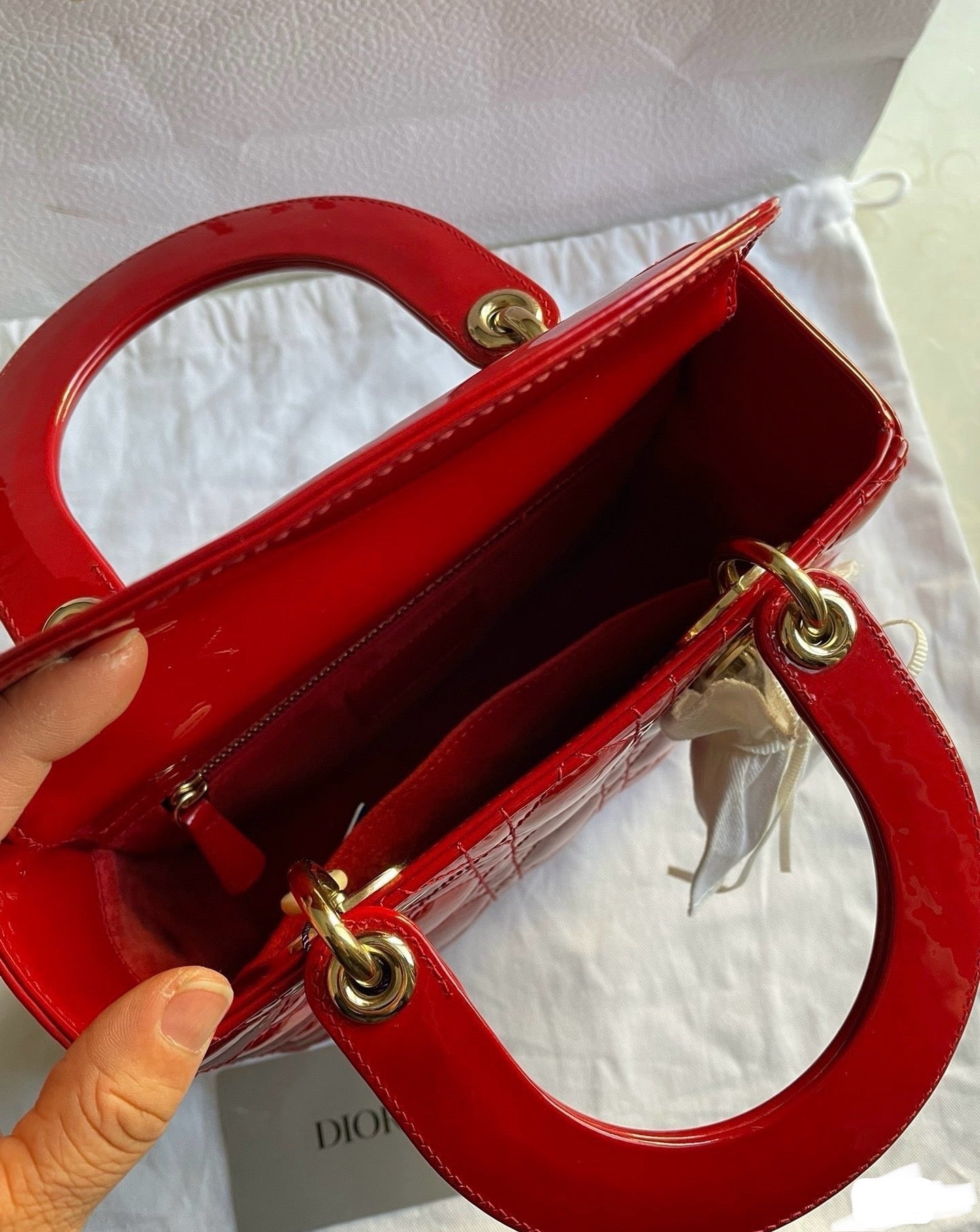 Lady Dior Small Red Patent Leather with Strap