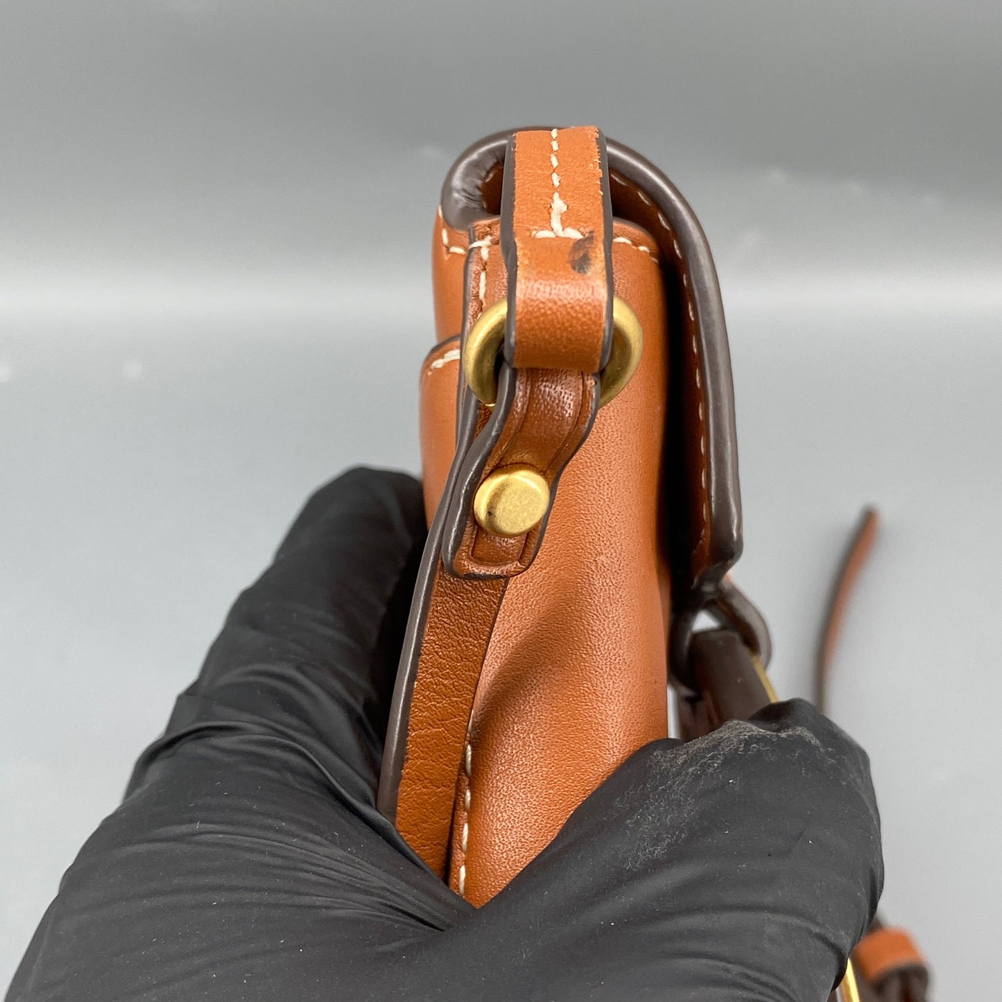 Tory Burch Caramel Smooth Leather Mini Phone Crossbody Bag