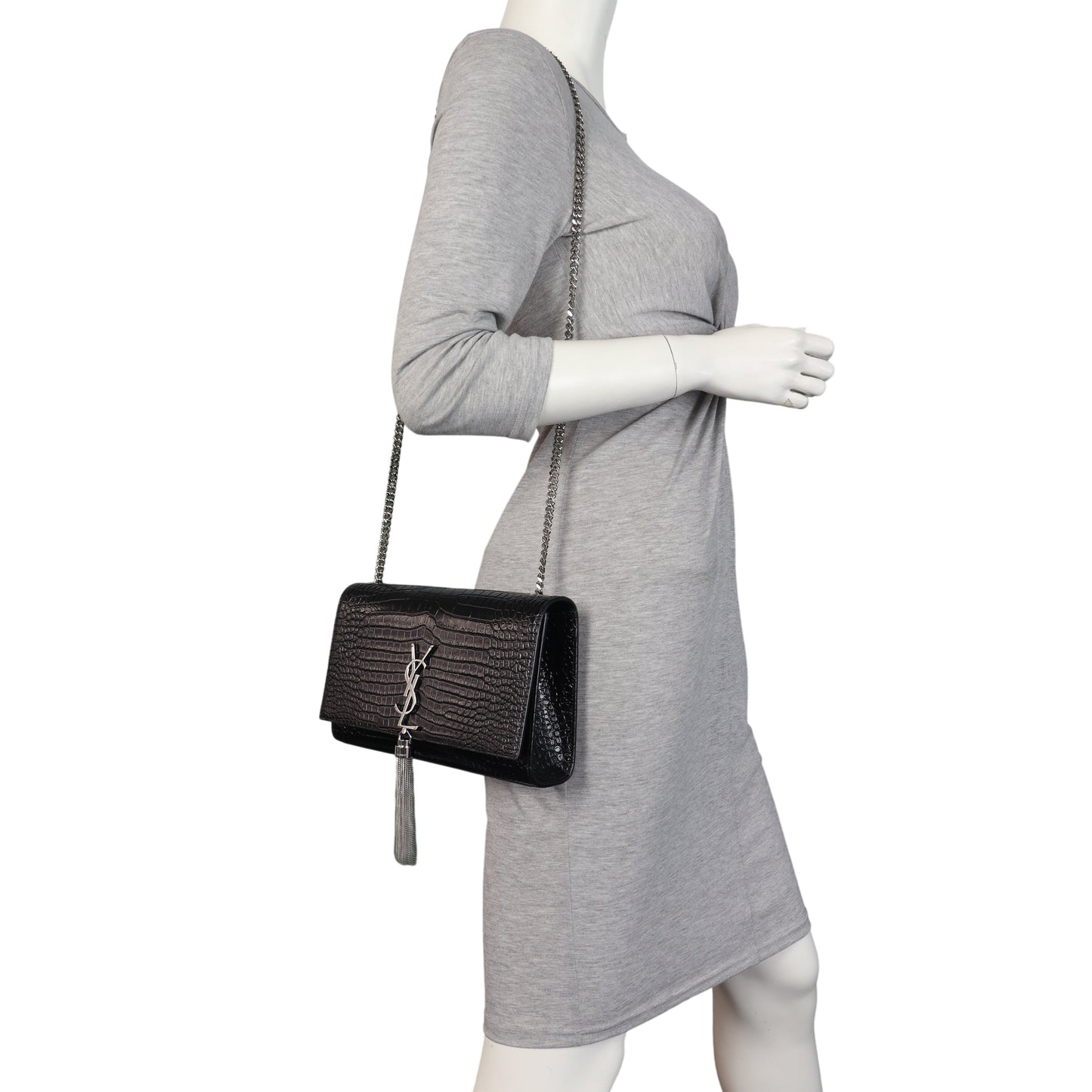 Saint Laurent Kate Tassel Chain Bag Medium Croc-Embossed