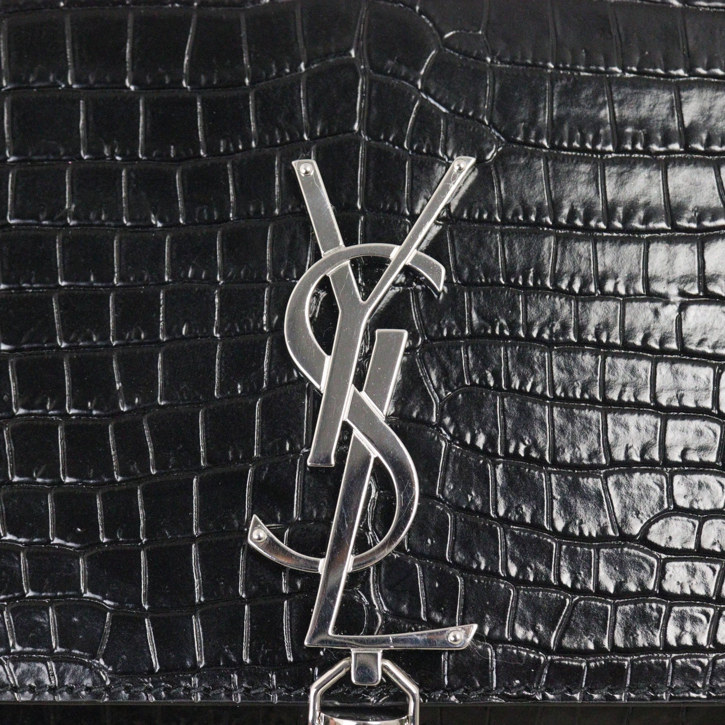 Saint Laurent Kate Tassel Chain Bag Medium Croc-Embossed