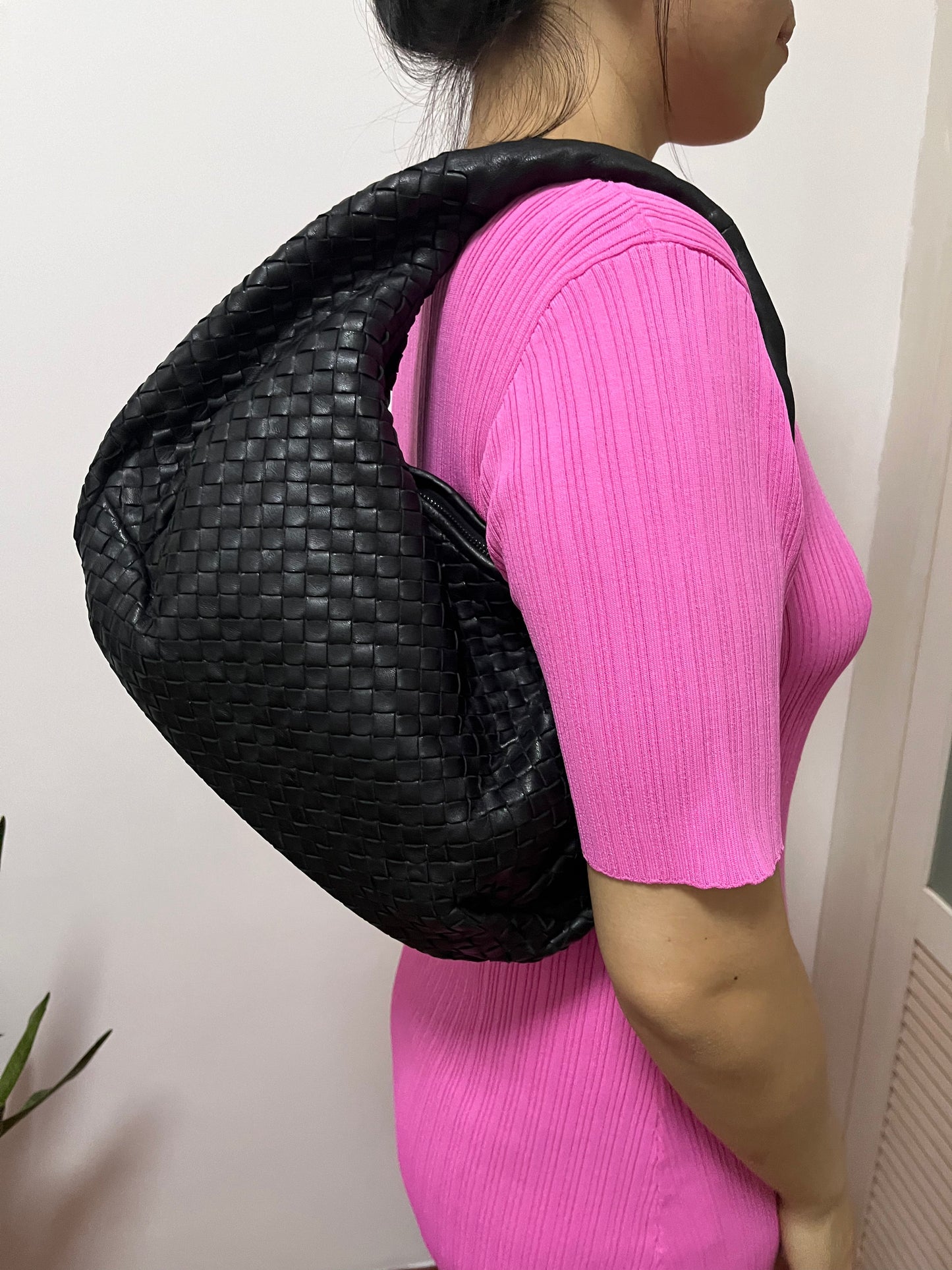 Bottega Veneta Black Belly Hobo Intrecciato Nappa Leather Handbag