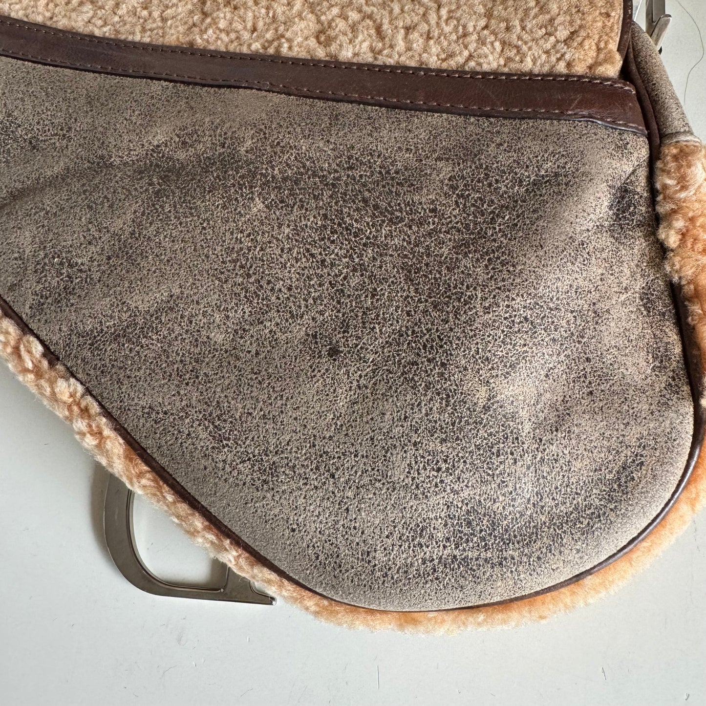 Dior Saddle Vintage Shoulder Bag Shearling Brown and While