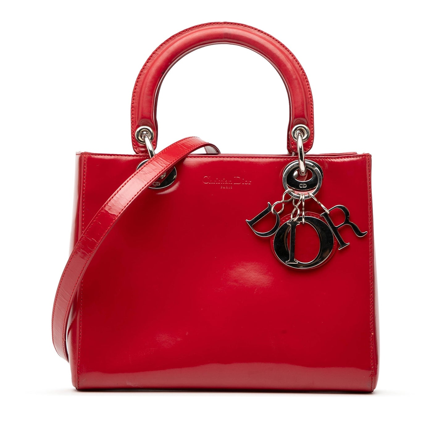 Red Dior Medium Patent Lady Dior Satchel