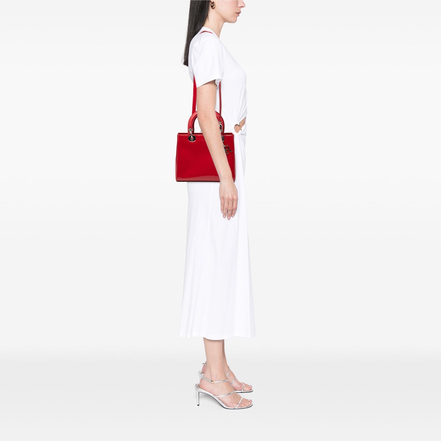 Red Dior Medium Patent Lady Dior Satchel