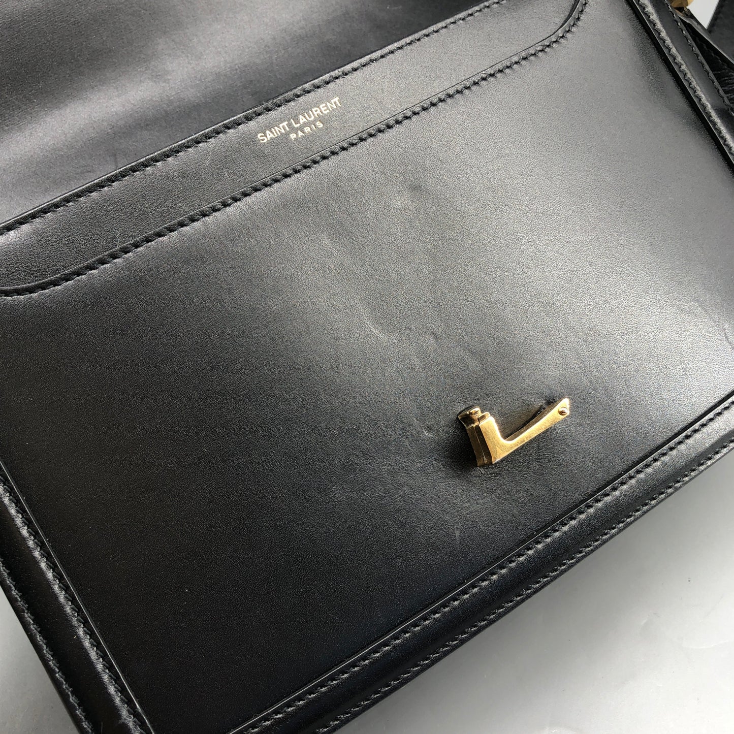 Saint Laurent Box Calfskin Solferino Satchel Bag Black