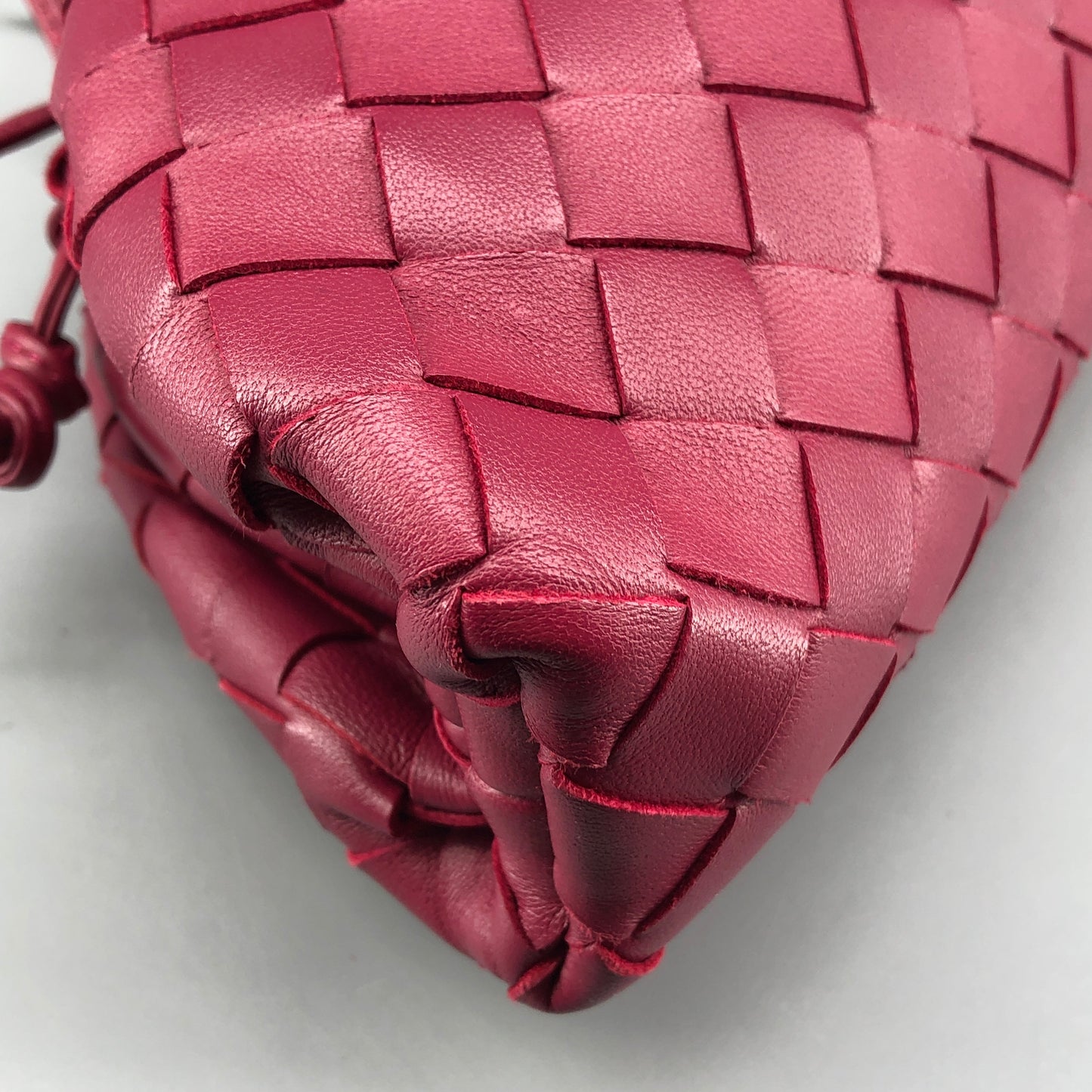 Bottega Veneta Wine Red Intrecciato Woven Mini Pouch Crossbody Bag
