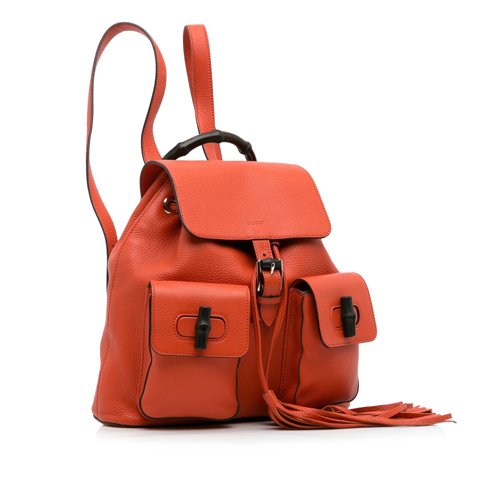 Gucci Bamboo Orange Leather Backpack