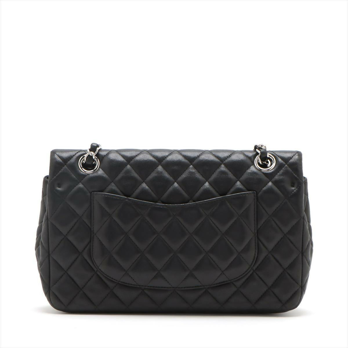 Chanel Black Matelasse Lambskin Single Flap Double Chain Bag with Silver Hardware