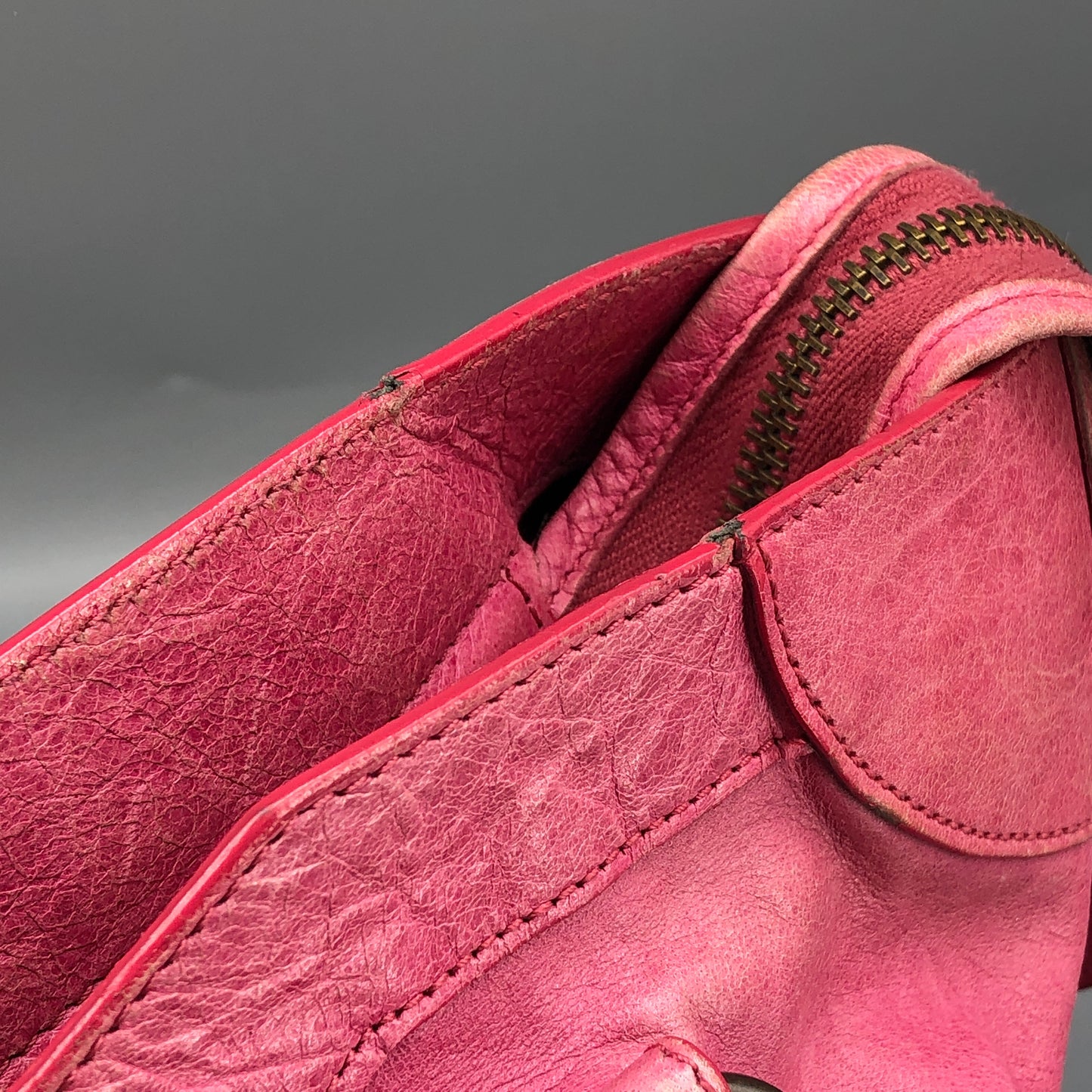 Balenciaga Pink Distressed Leather City Handbag Shoulder Bag