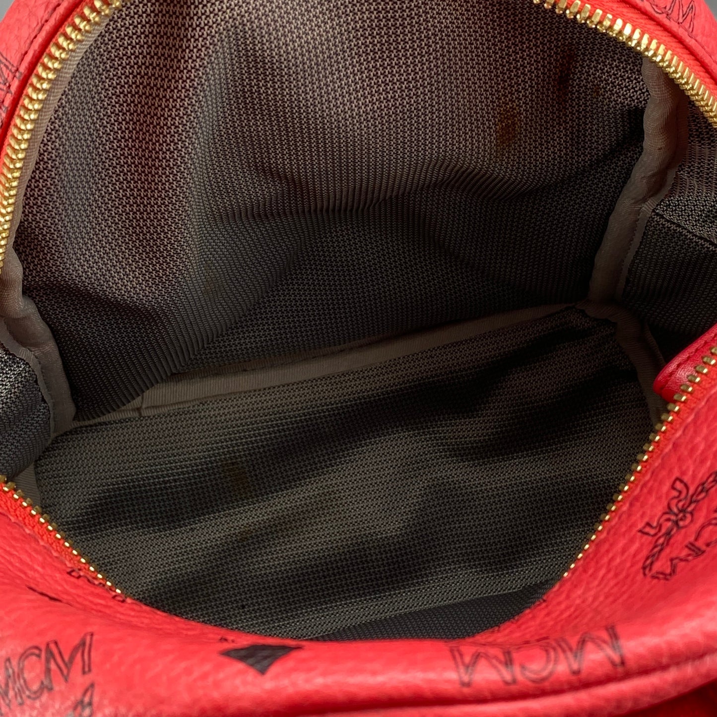 MCM Coral Red Visetos Mini Backpack