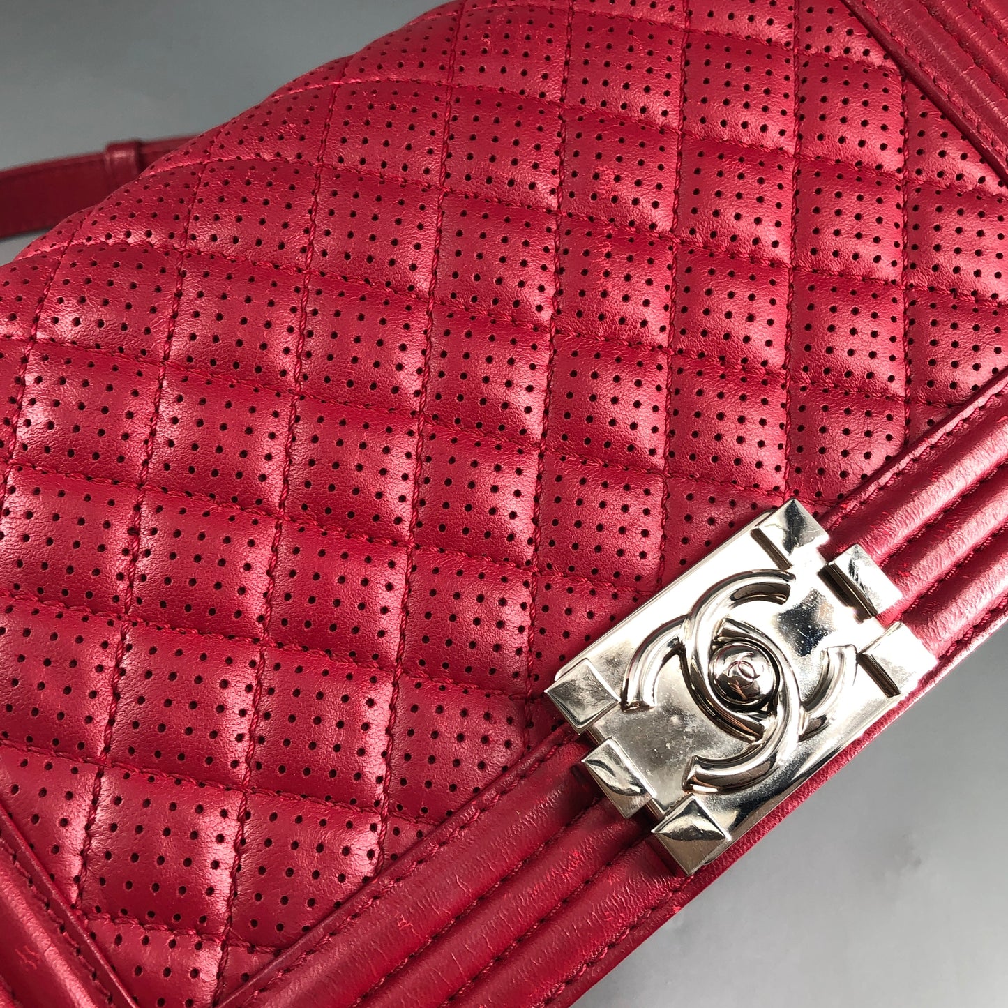 Chanel Boy Perforated Lambskin Quilted Shoulder Bag Hot Pink