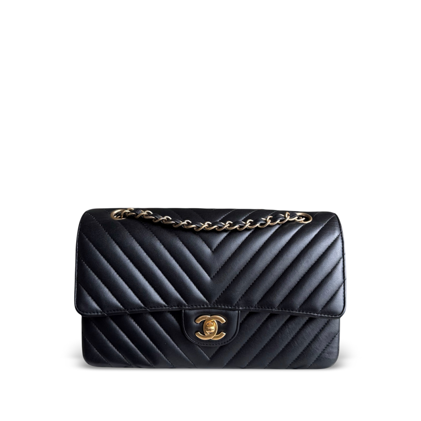 Chanel Classic Flap Medium - 25CM Chevron Lambskin Black Gold Hardware Series 27