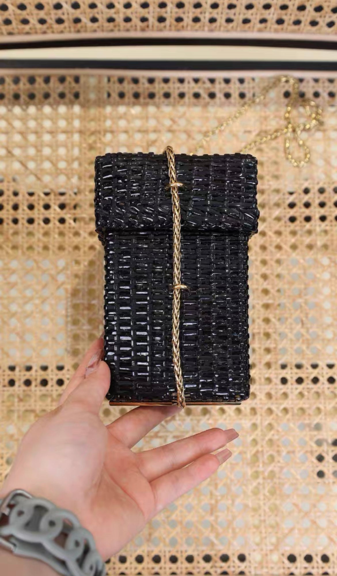 Chanel  Black Wicker CC Picnic Lunch Basket Box Bag Gold Hardware
