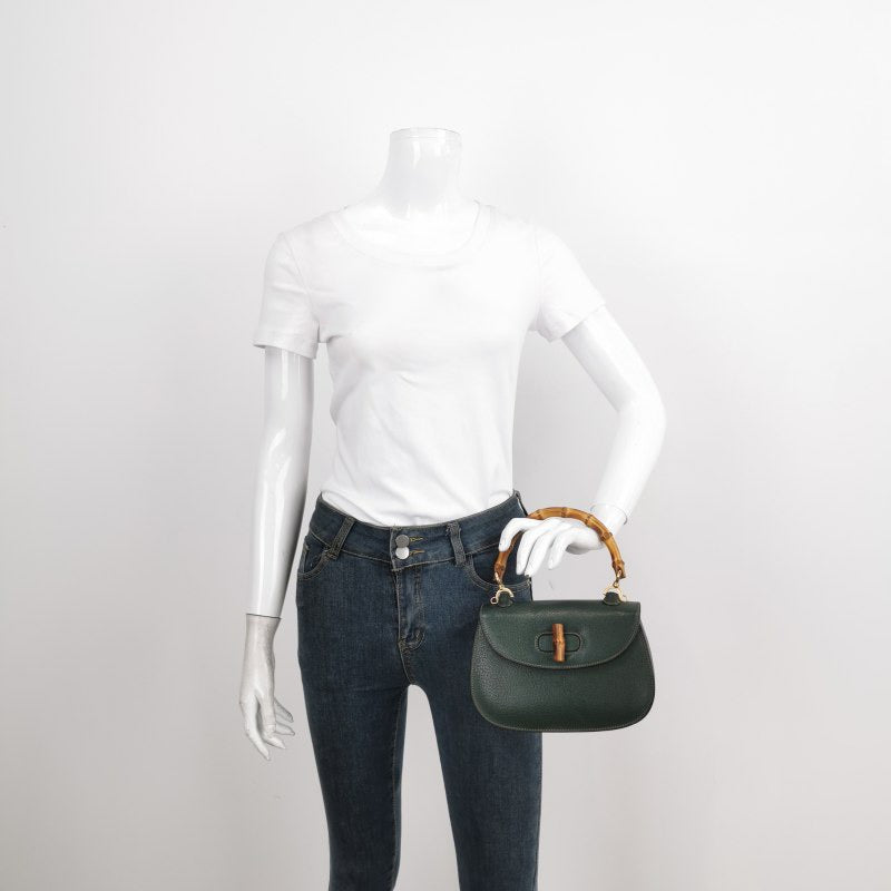 Gucci Bamboo 1947 Top Handle Bag Leather Small Dark Green