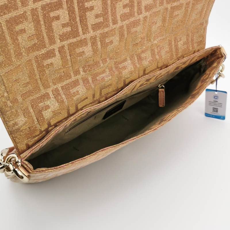 Fendi Iridescent Pink Zucca Print with Crystal Buckle Shoulder Bag