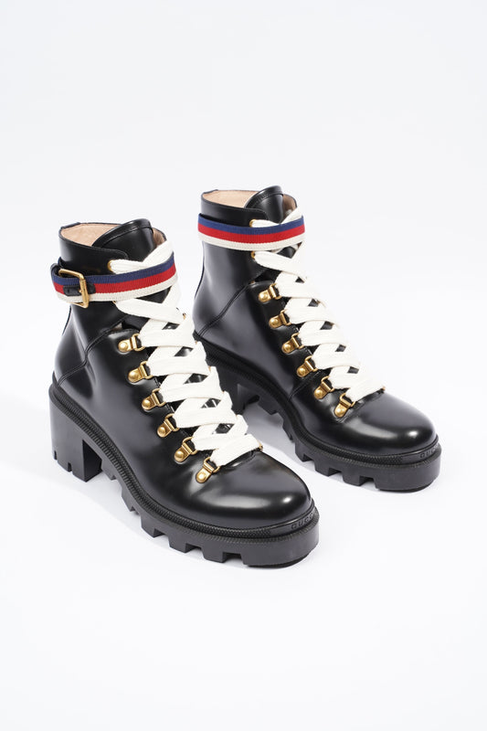 Gucci Sylvie Web Black / White Leather EU 39.5 UK 6.5