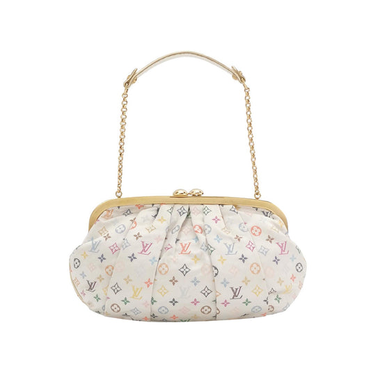 Louis Vuitton x Takashi Murakami White Monogram Satin Aumoniere Evening Clutch Bag