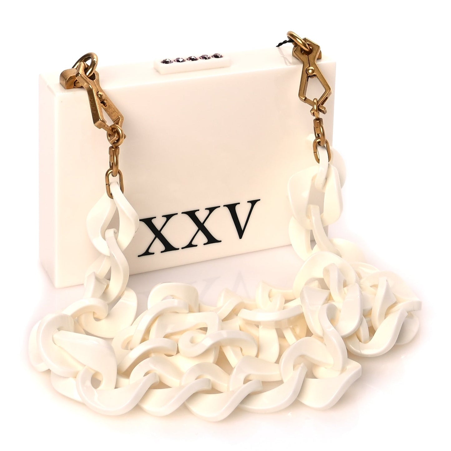 Gucci Plexiglass Crystal Cat Face Box Clutch White