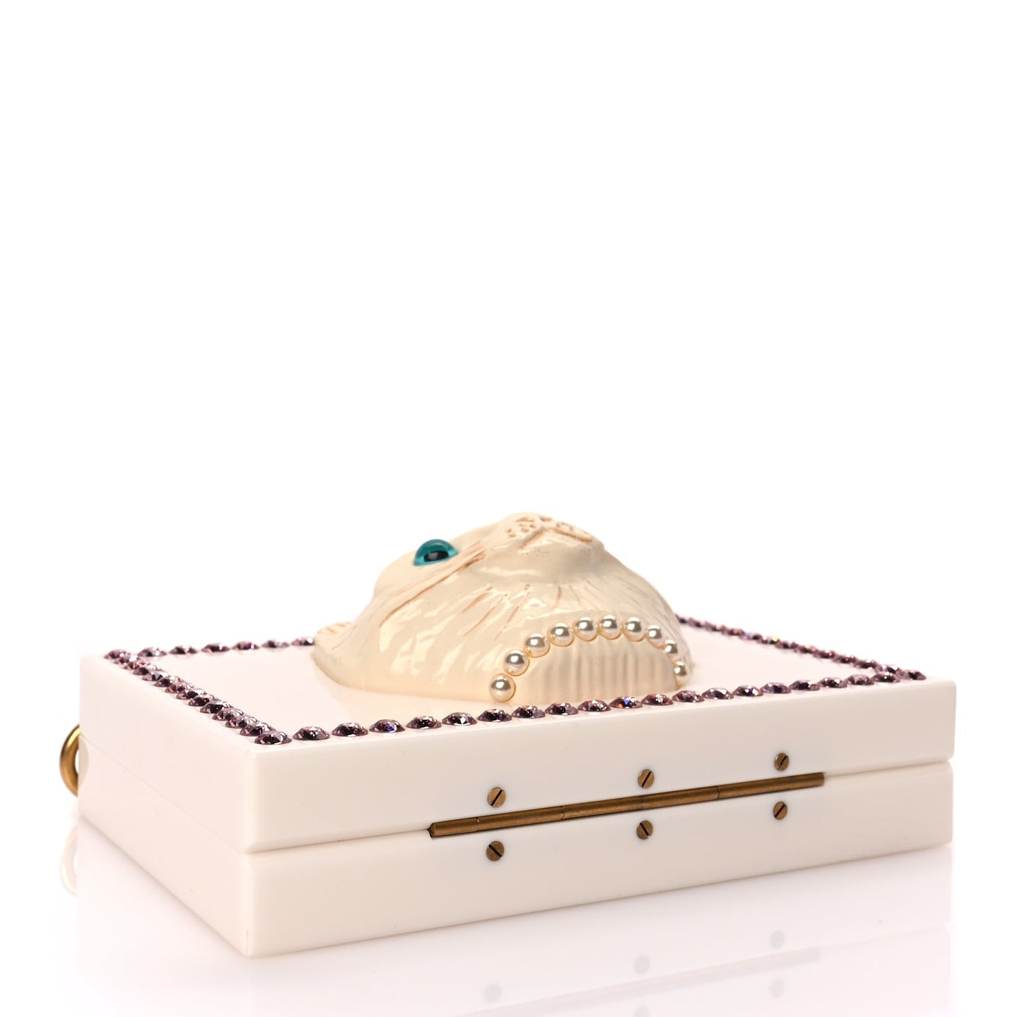 Gucci Plexiglass Crystal Cat Face Box Clutch White