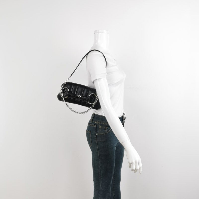Gucci Horsebit 1955 Chain Shoulder Bag Small Padded Leather Black S23