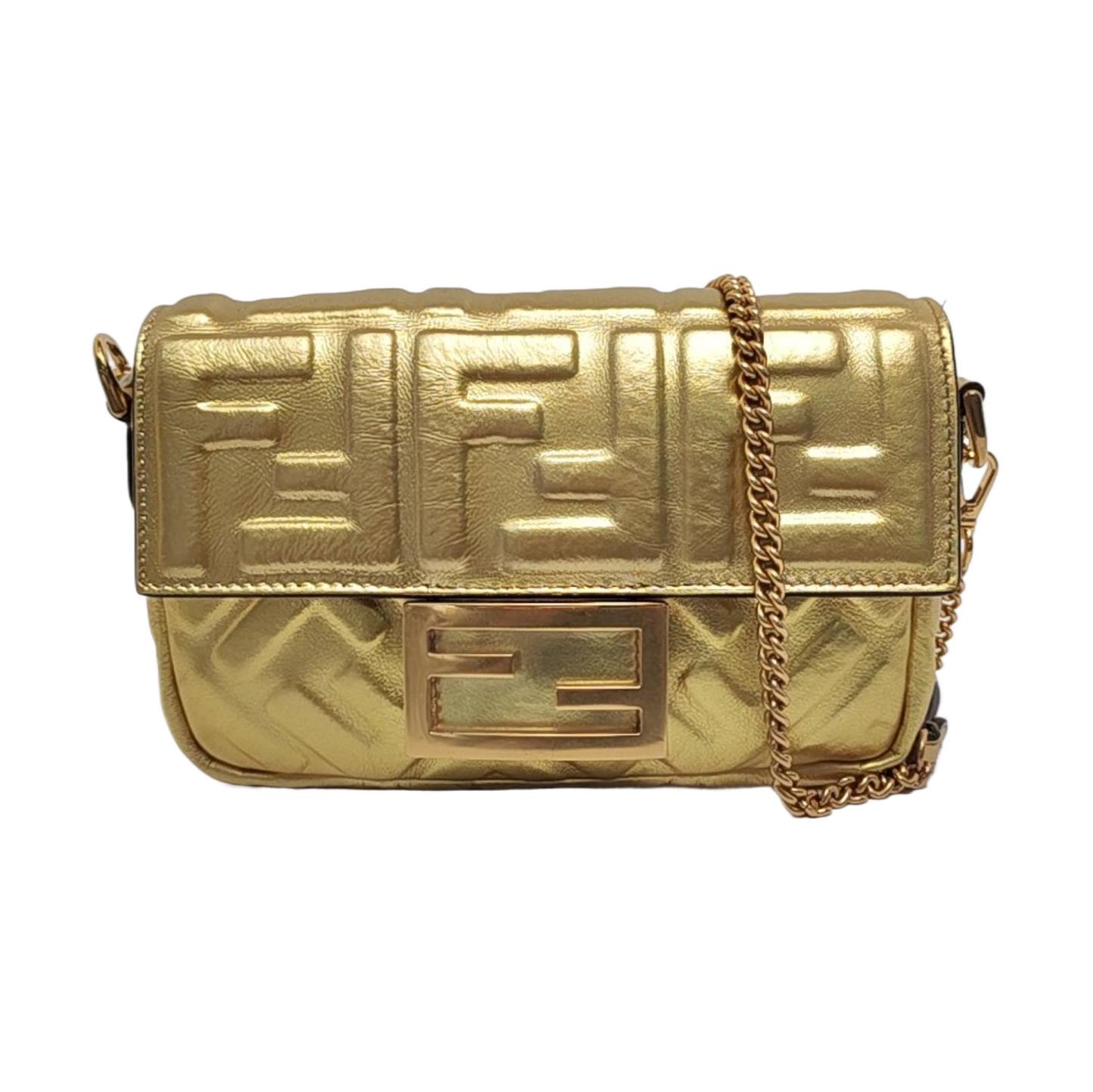 Fendi Baguette Mini Gold Nappa Leather Crossbody Bag