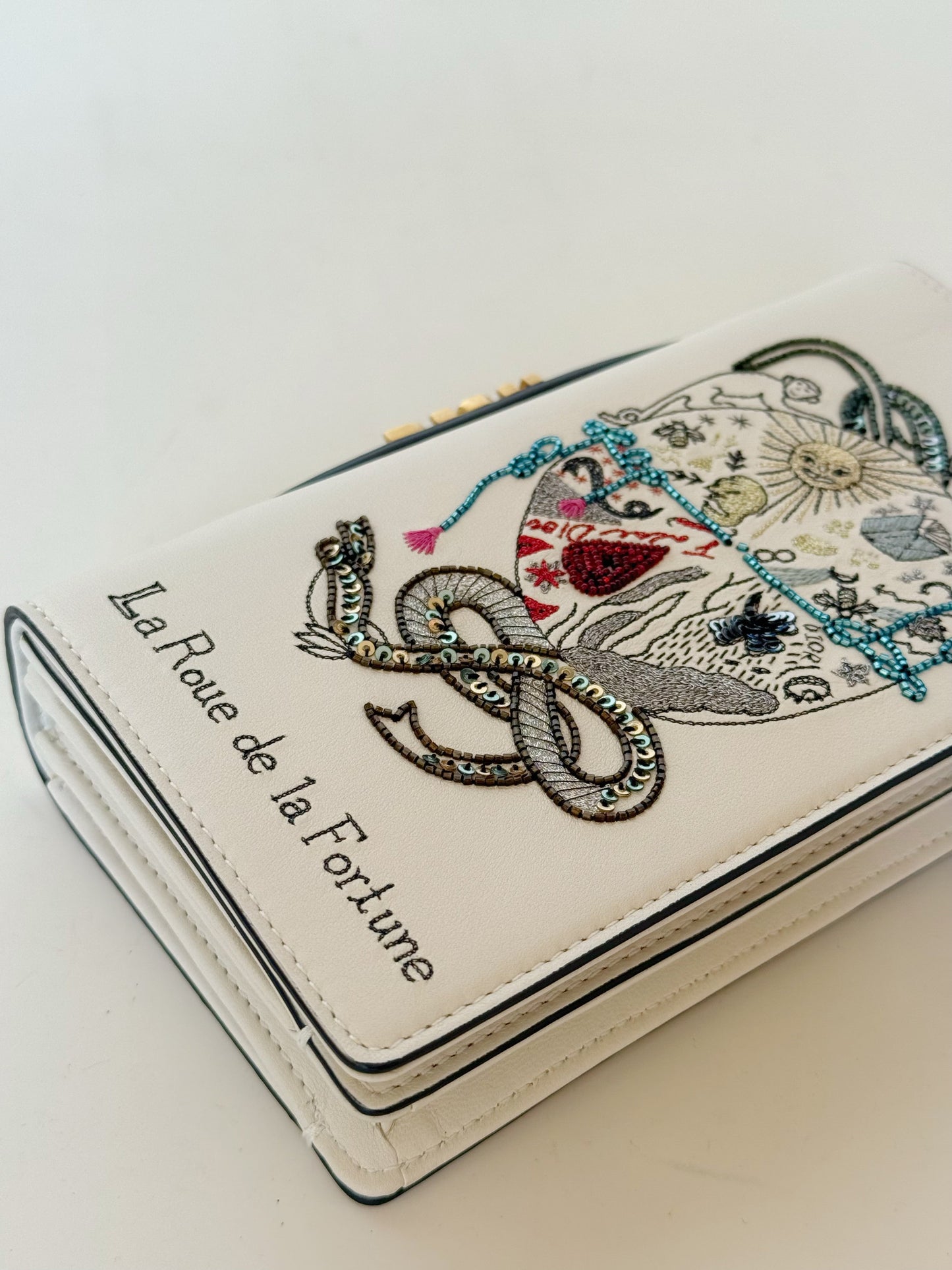 Christian Dior Lambskin Embroidered La Roue De La Fortune Tarot Pouch Clutch