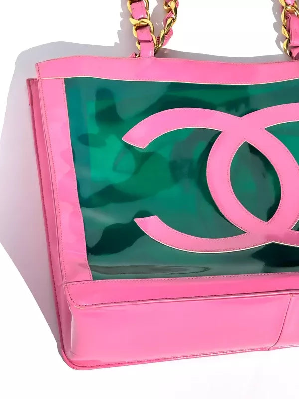 Chanel 1995  Barbie Pink Patent PVC Chunky Chain Tote Bag