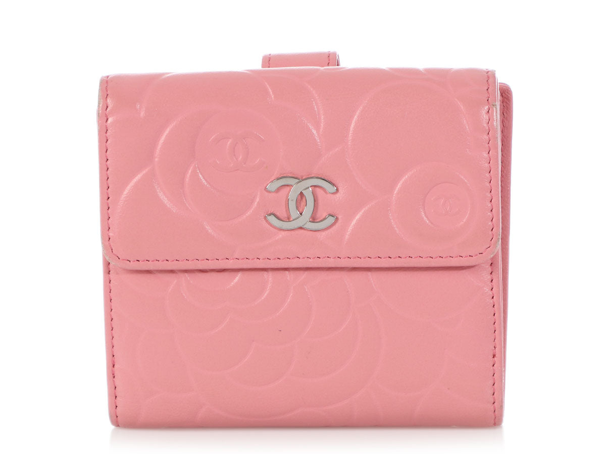 Chanel Pink Embossed Calfskin Camellia Compact Wallet