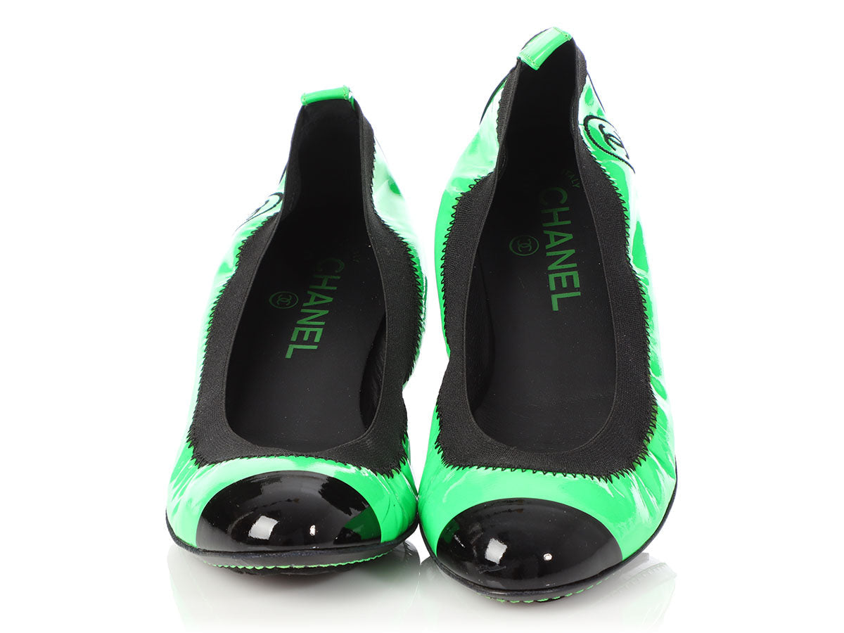Chanel Neon Green Patent Ballerina Flats