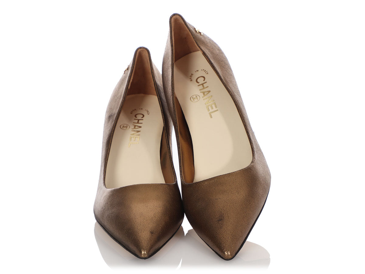 Chanel Dark Gold Leather Pumps