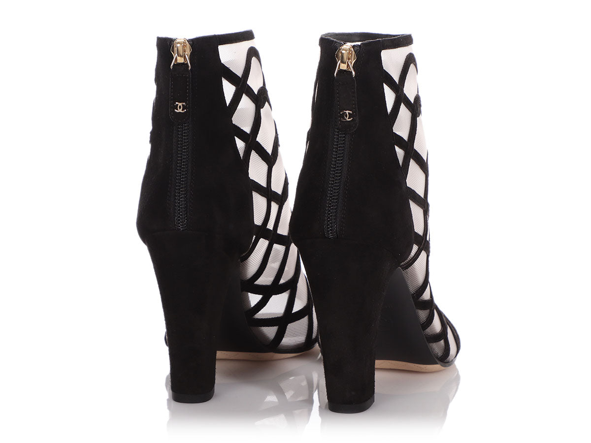 Chanel Black Suede and Mesh Ankle Boots