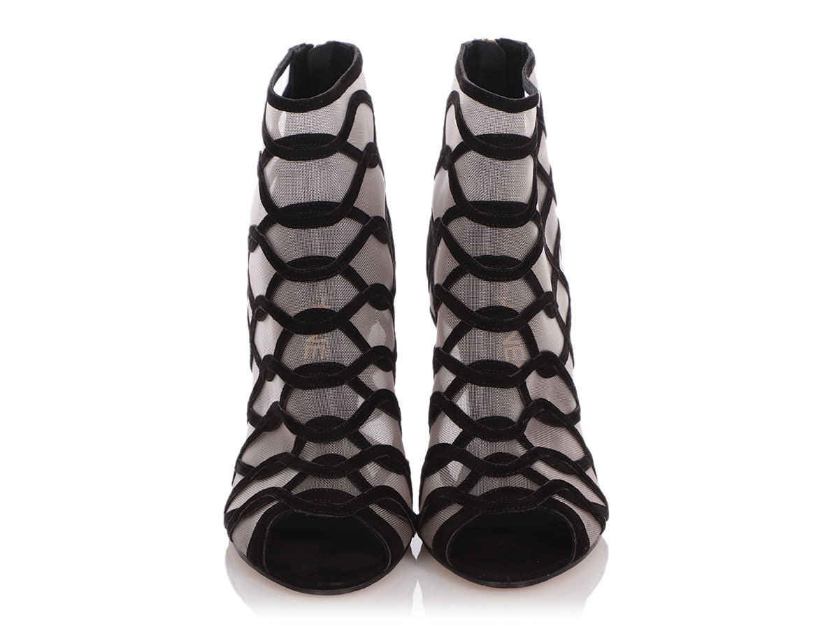 Chanel Black Suede and Mesh Ankle Boots