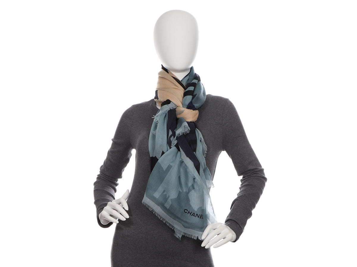Chanel Black and Beige Rooftop Cashmere Shawl