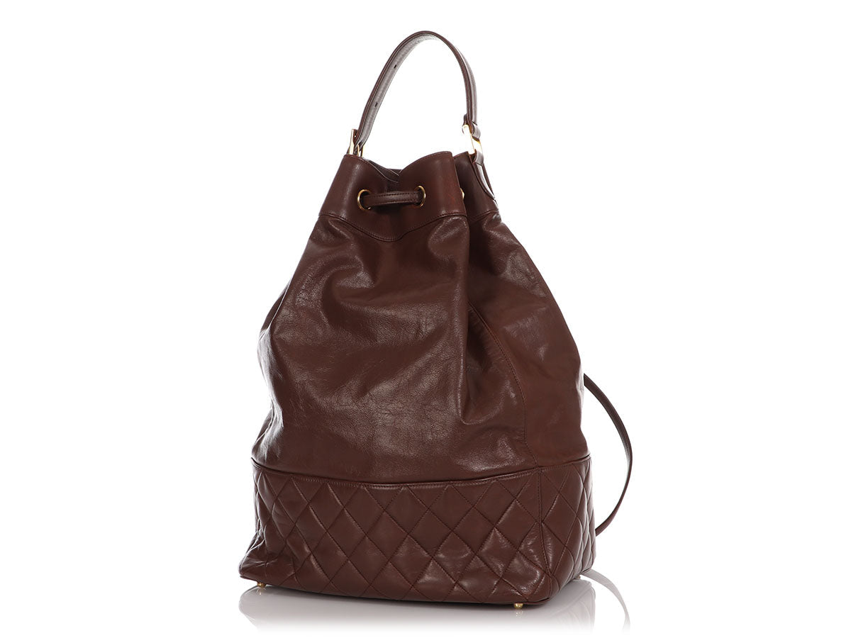 Chanel Vintage Large Brown Drawstring Backpack Sling Bag