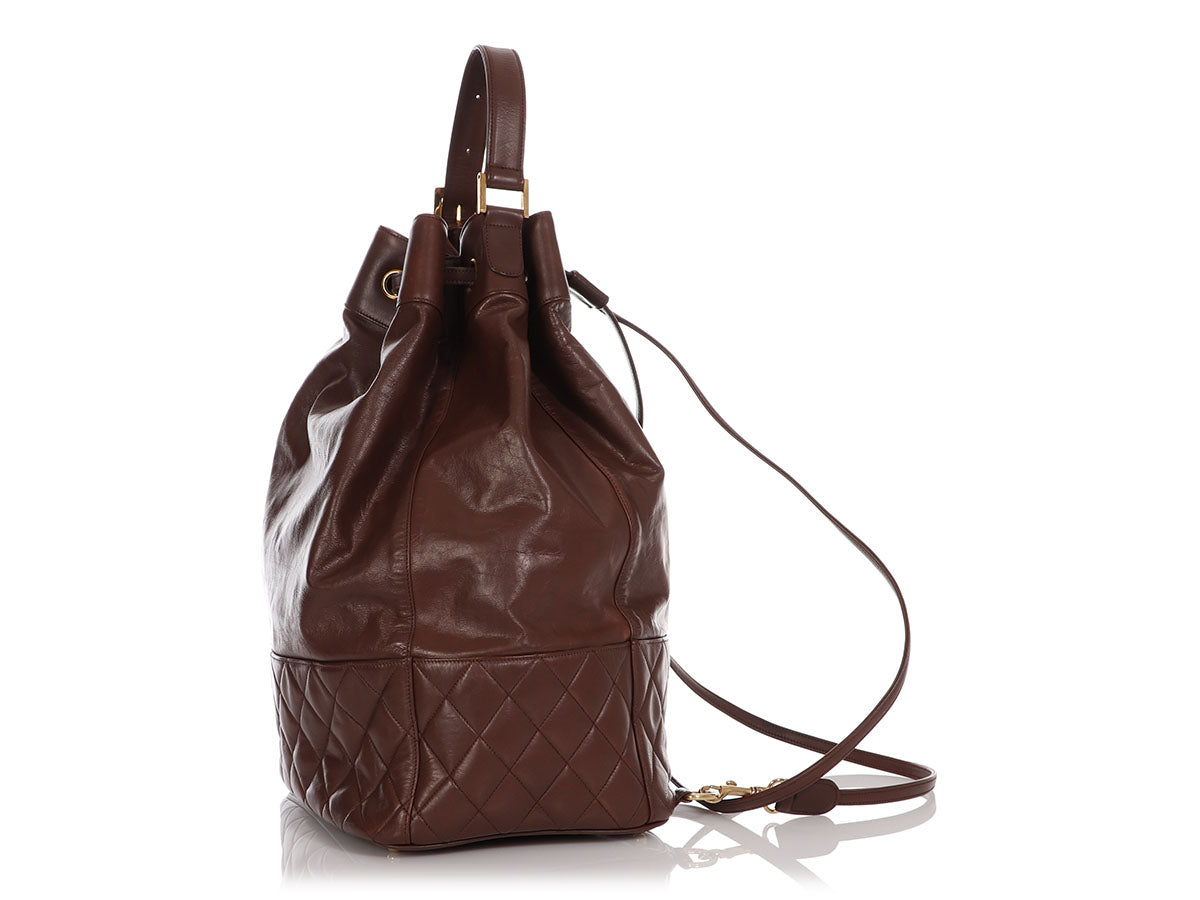 Chanel Vintage Large Brown Drawstring Backpack Sling Bag