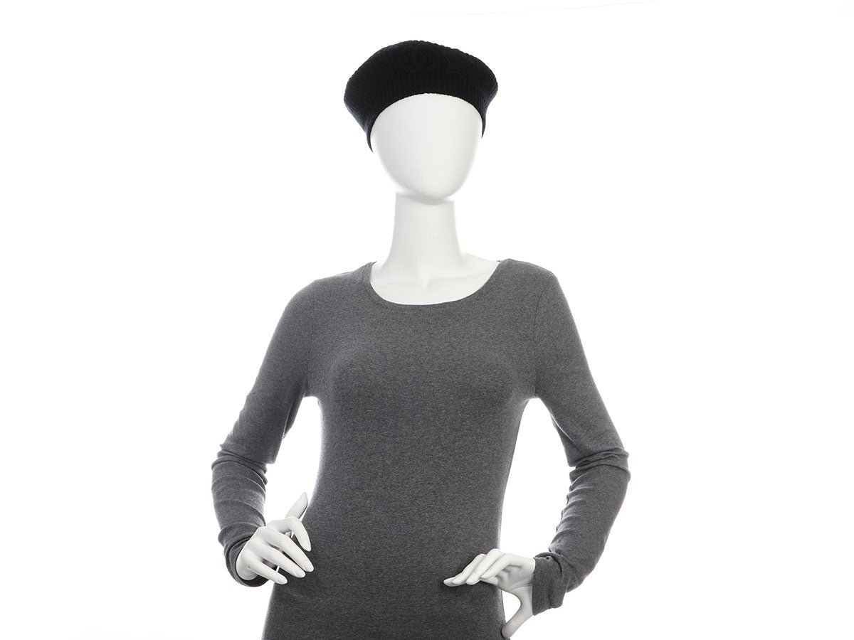 Chanel Vintage Black Knit Cashmere CC Star Beret
