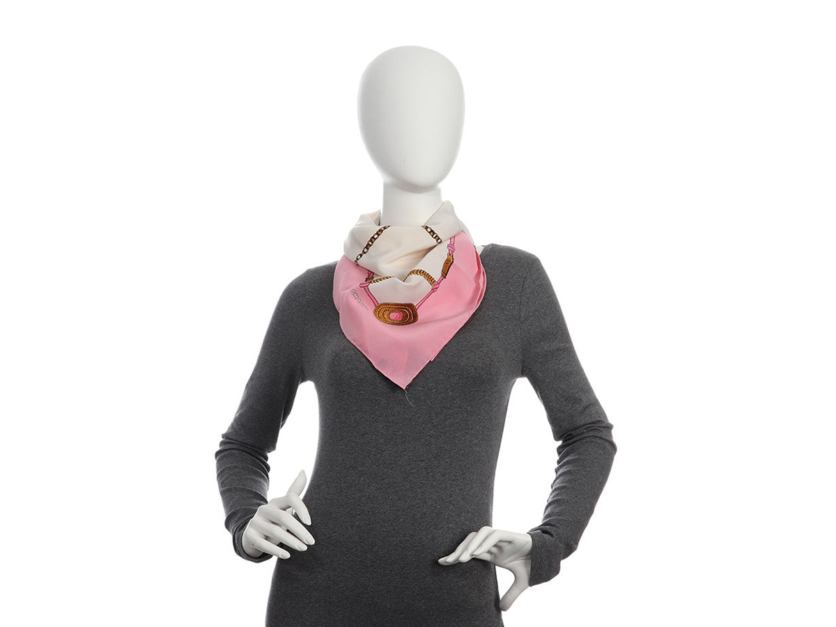 Chanel Pink Chain Grid Silk Scarf