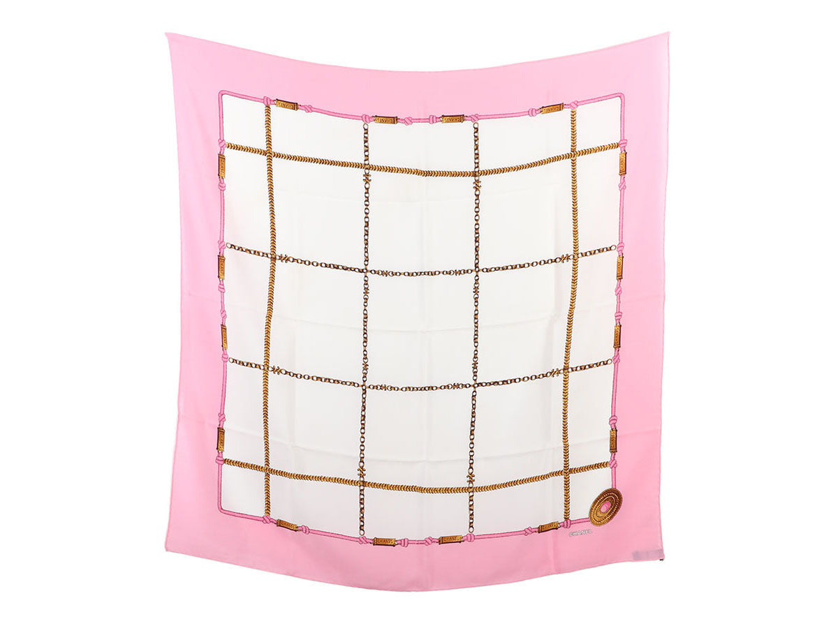 Chanel Pink Chain Grid Silk Scarf