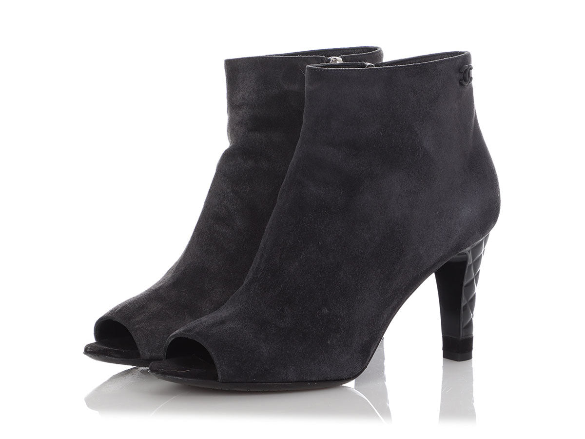 Chanel Gray Suede Peep-Toe Booties