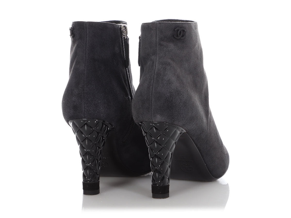 Chanel Gray Suede Peep-Toe Booties