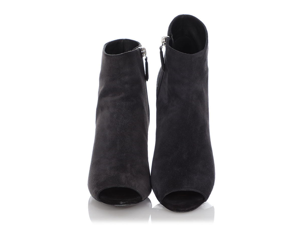 Chanel Gray Suede Peep-Toe Booties