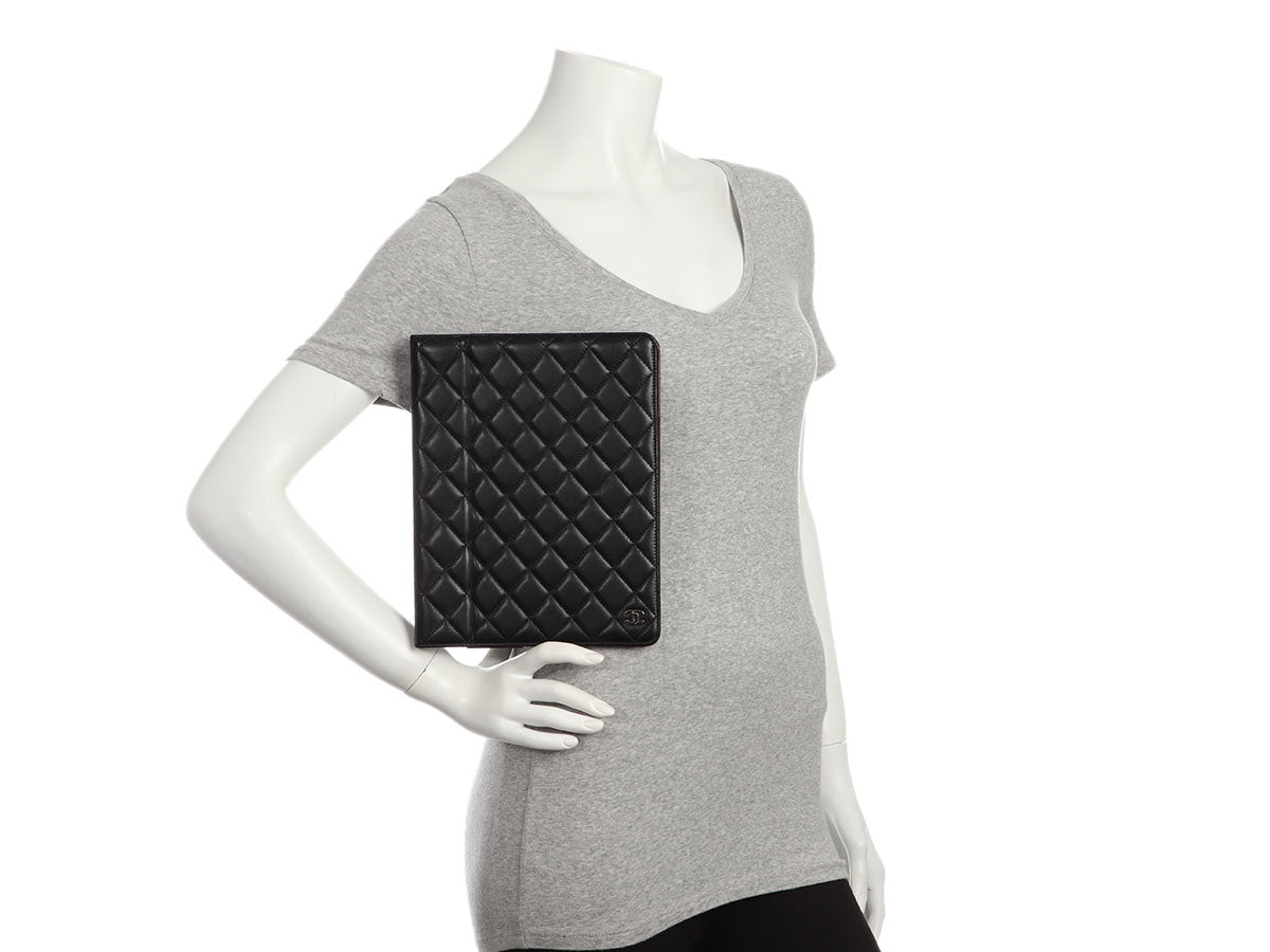 Chanel Black Quilted Lambskin iPad Case