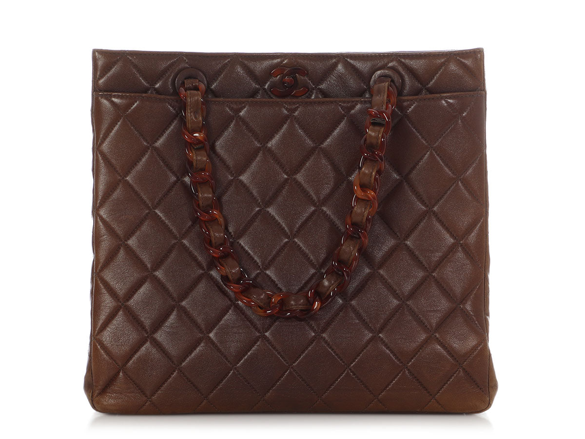 Chanel  Brown Quilted Lambskin Tote