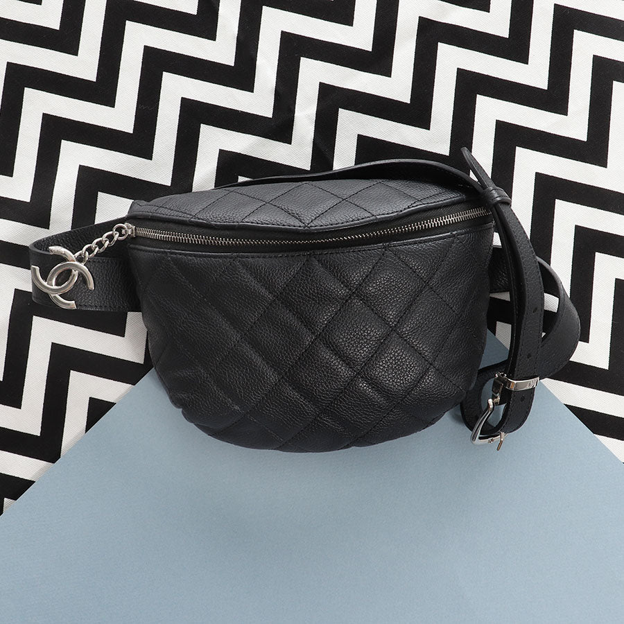Chanel Black Quilted Caviar Uniform Waist Bag Â 