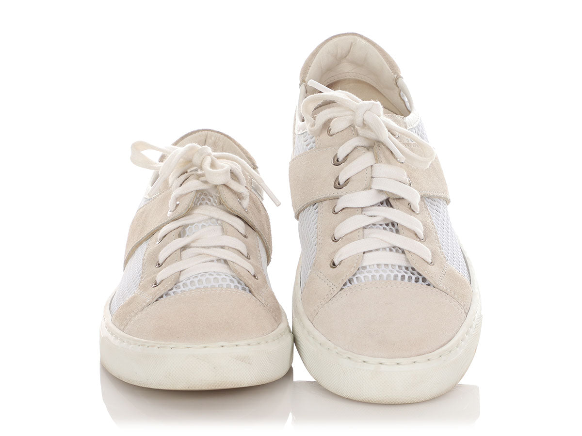 Chanel Greige Suede and Mesh Sneakers