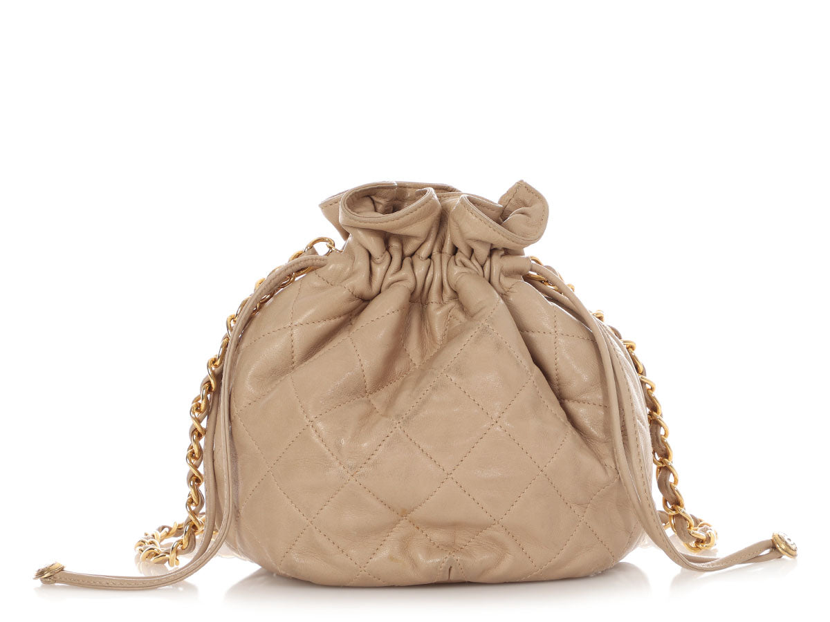 Chanel  Small Taupe Quilted Lambskin Bucket Bag